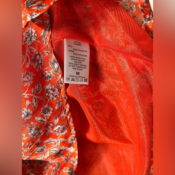 Red Orange Floral Halter Top With Gold Detail - Picture 5 of 7